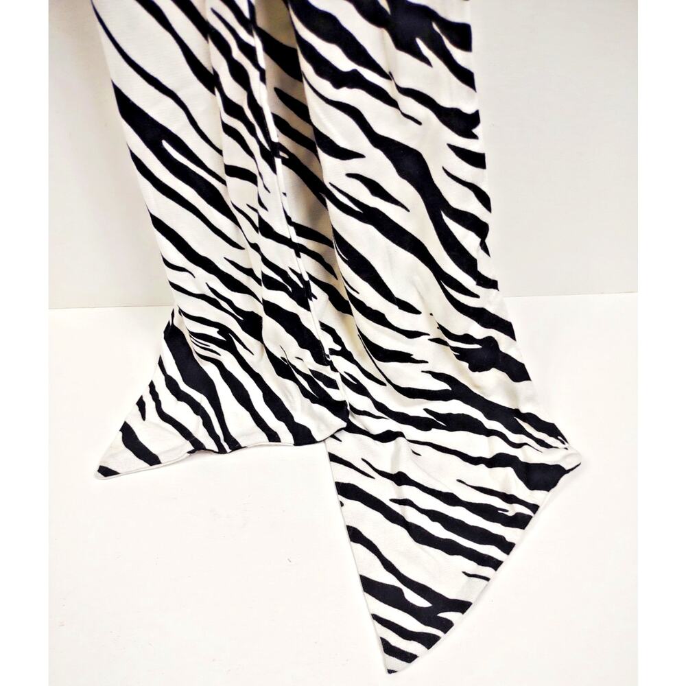 Womens Zebra Print Scarf 80" White Black Boho Animal Safari Unique Pointed Ends - Picture 5 of 7